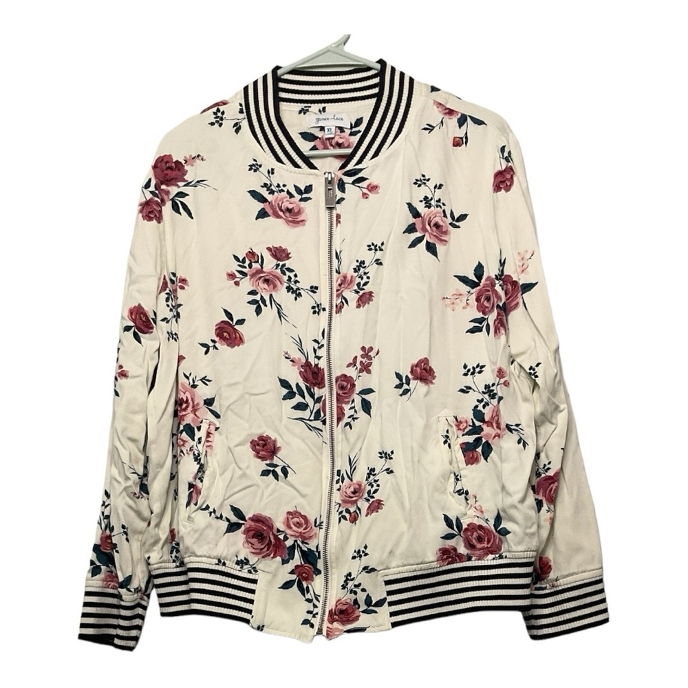 Women’s Grace & Lace floral zip-up jacket, size XL